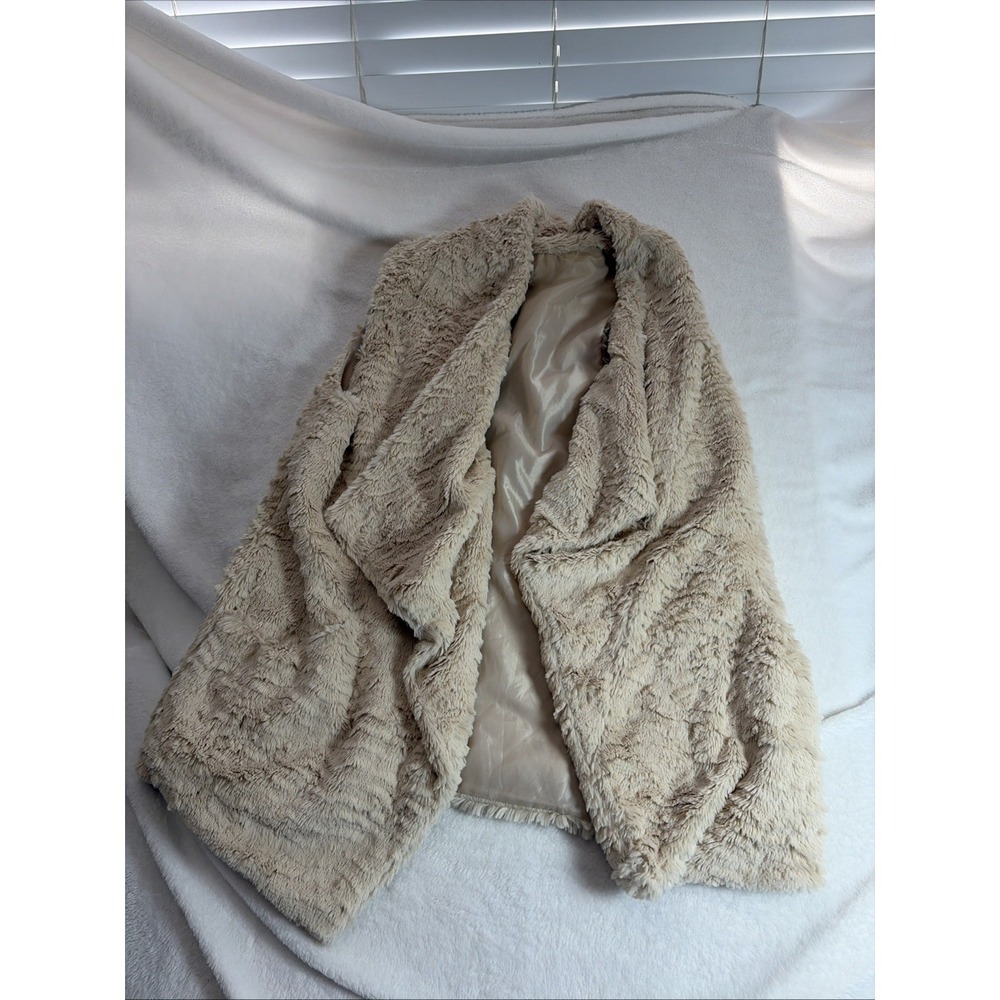 Jolt Tan Faux Fur Vest Size‎ Med Open Front  Pockets Soft Cozy Y2K Sleeveless